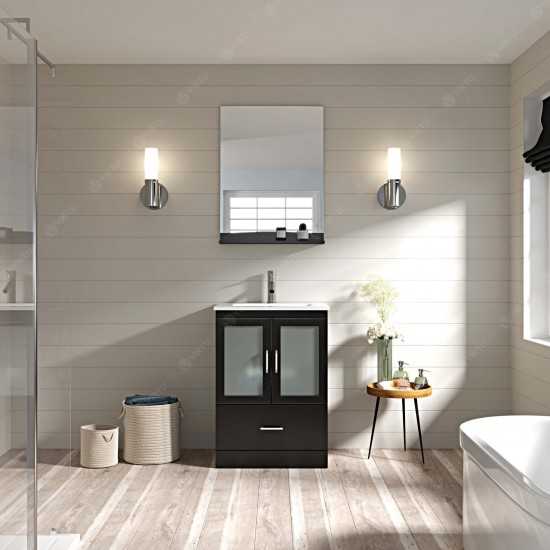 Zola 24" Single Bath Vanity in Espresso and Square Sink with Brushed Nickel Faucet and Matching Mirror