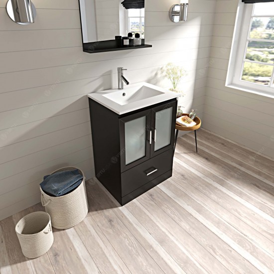 Zola 24" Single Bath Vanity in Espresso and Square Sink with Brushed Nickel Faucet and Matching Mirror