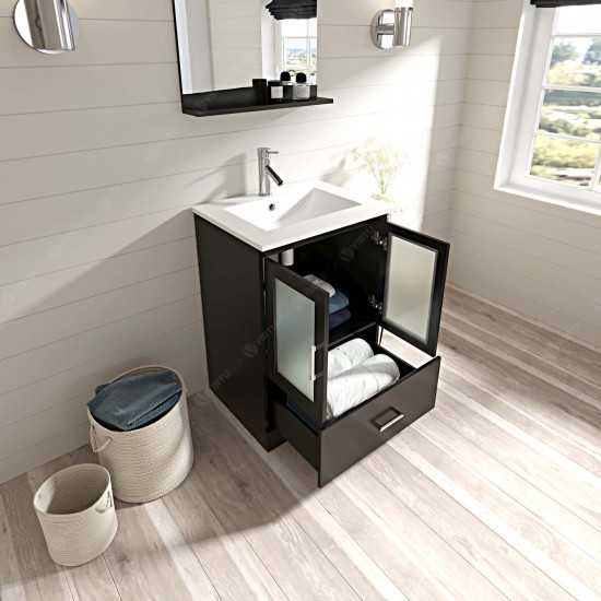 Zola 24" Single Bath Vanity in Espresso and Square Sink with Brushed Nickel Faucet and Matching Mirror