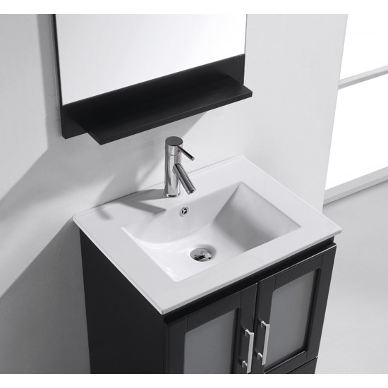 Zola 24" Single Bath Vanity in Espresso and Square Sink with Brushed Nickel Faucet and Matching Mirror