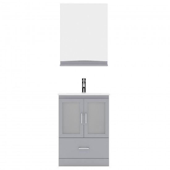 Zola 24" Single Bath Vanity in Gray and Square Sink with Brushed Nickel Faucet and Matching Mirror