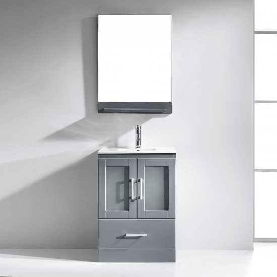 Zola 24" Single Bath Vanity in Gray and Square Sink with Brushed Nickel Faucet and Matching Mirror