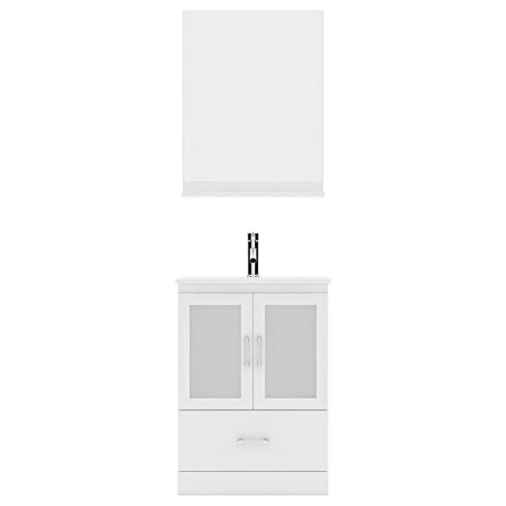 Zola 24" Single Bath Vanity in White and Square Sink with Brushed Nickel Faucet and Matching Mirror
