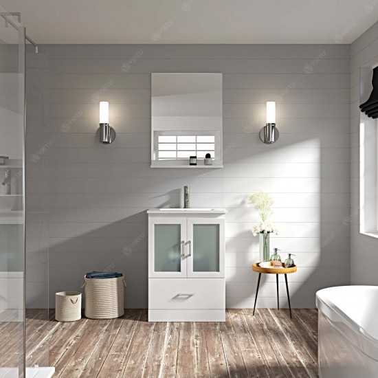 Zola 24" Single Bath Vanity in White and Square Sink with Brushed Nickel Faucet and Matching Mirror