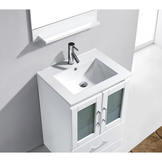 Zola 24" Single Bath Vanity in White and Square Sink with Brushed Nickel Faucet and Matching Mirror