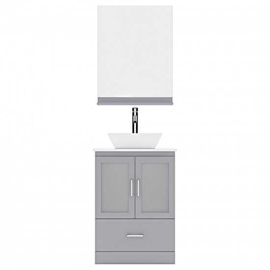 Zola 24" Single Bath Vanity in Gray with White Engineered Stone Top and Square Sink and Matching Mirror