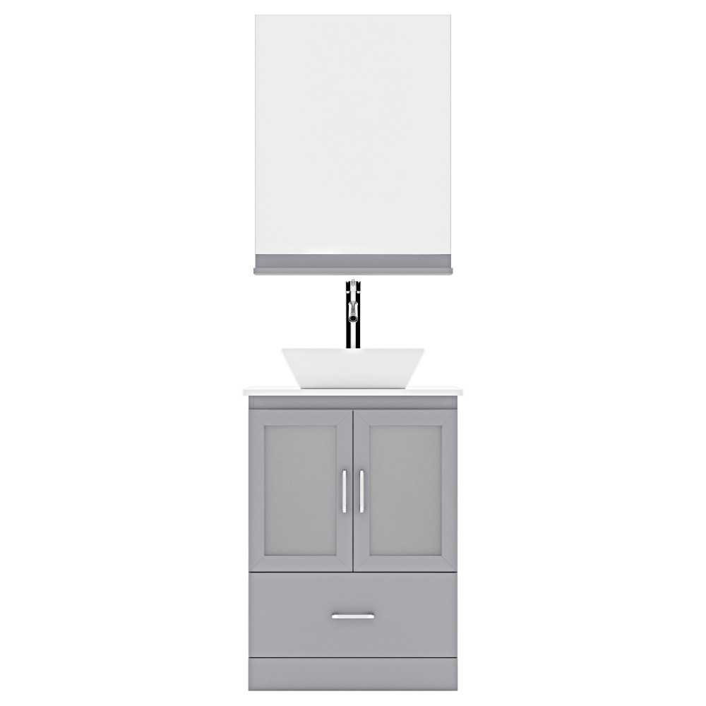 Zola 24" Single Bath Vanity in Gray with White Engineered Stone Top and Square Sink and Matching Mirror