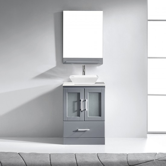 Zola 24" Single Bath Vanity in Gray with White Engineered Stone Top and Square Sink and Matching Mirror