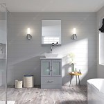 Zola 24" Single Bath Vanity in Gray with White Engineered Stone Top and Square Sink and Matching Mirror