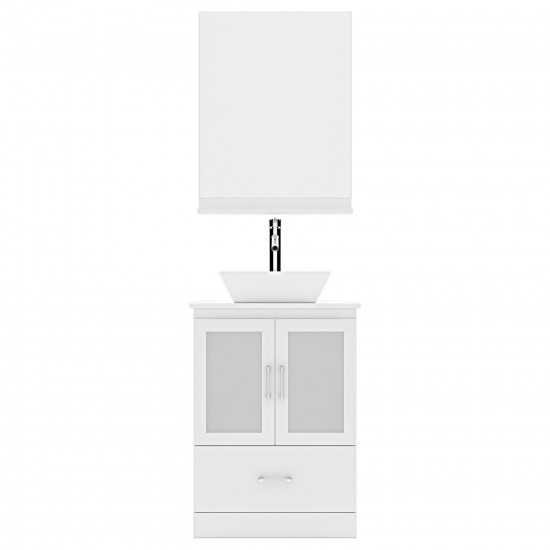 Zola 24" Single Bath Vanity in White with White Engineered Stone Top and Square Sink with Brushed Nickel Faucet and Mirror