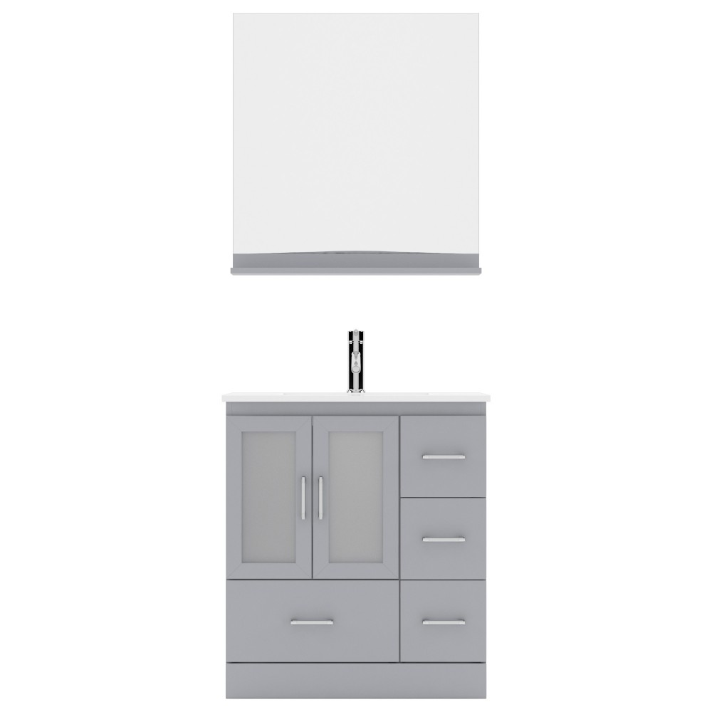 Zola 30" Single Bath Vanity in Gray and Square Sink with Brushed Nickel Faucet and Matching Mirror