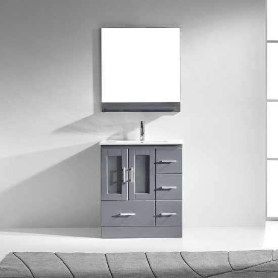 Zola 30" Single Bath Vanity in Gray and Square Sink with Brushed Nickel Faucet and Matching Mirror