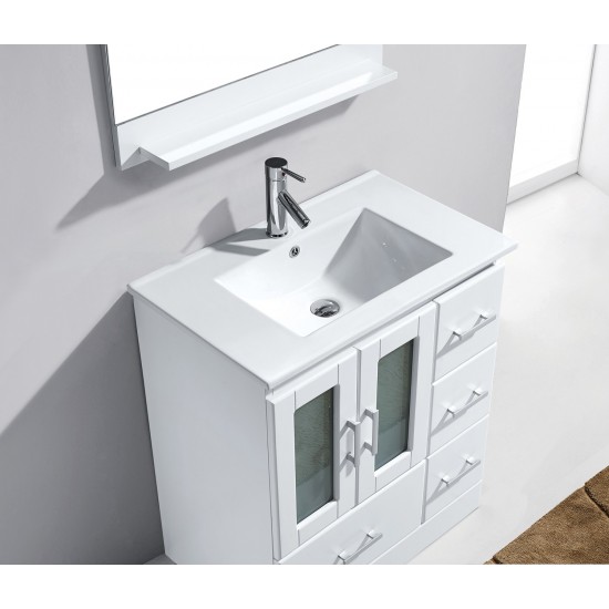 Zola 30" Single Bath Vanity in White and Square Sink with Brushed Nickel Faucet and Matching Mirror