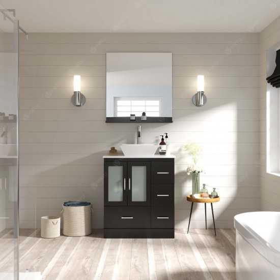Zola 30" Single Bath Vanity in Espresso with White Engineered Stone Top and Square Sink and Matching Mirror