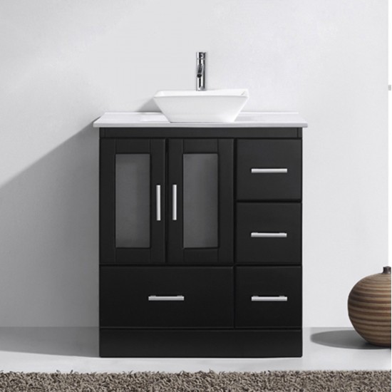 Zola 30" Single Bath Vanity in Espresso with White Engineered Stone Top and Square Sink