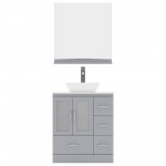 Zola 30" Single Bath Vanity in Gray with White Engineered Stone Top and Square Sink and Matching Mirror