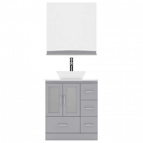 Zola 30" Single Bath Vanity in Gray with White Engineered Stone Top and Square Sink and Matching Mirror