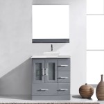 Zola 30" Single Bath Vanity in Gray with White Engineered Stone Top and Square Sink and Matching Mirror