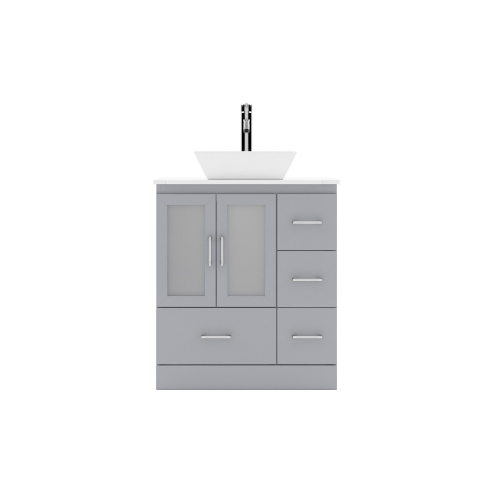 Zola 30" Single Bath Vanity in Gray with White Engineered Stone Top and Square Sink