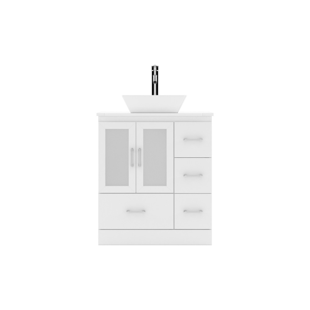 Zola 30" Single Bath Vanity in White with White Engineered Stone Top and Square Sink