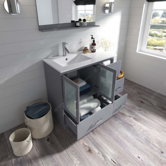 Zola 36" Single Bath Vanity in Gray and Square Sink and Matching Mirror