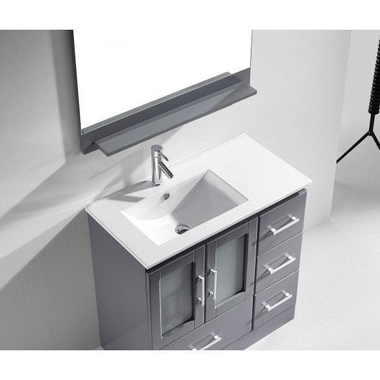 Zola 36" Single Bath Vanity in Gray and Square Sink with Brushed Nickel Faucet and Matching Mirror