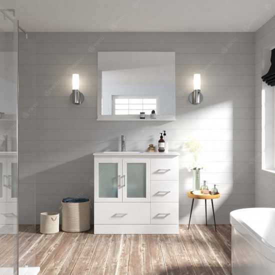 Zola 36" Single Bath Vanity in White and Square Sink and Matching Mirror
