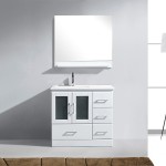 Zola 36" Single Bath Vanity in White and Square Sink with Brushed Nickel Faucet and Matching Mirror