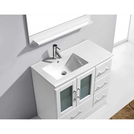 Zola 36" Single Bath Vanity in White and Square Sink with Brushed Nickel Faucet and Matching Mirror