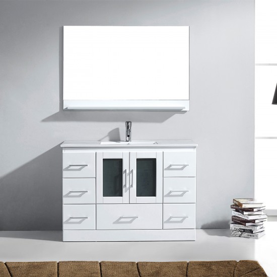 Zola 48" Single Bath Vanity in White and Square Sink and Matching Mirror