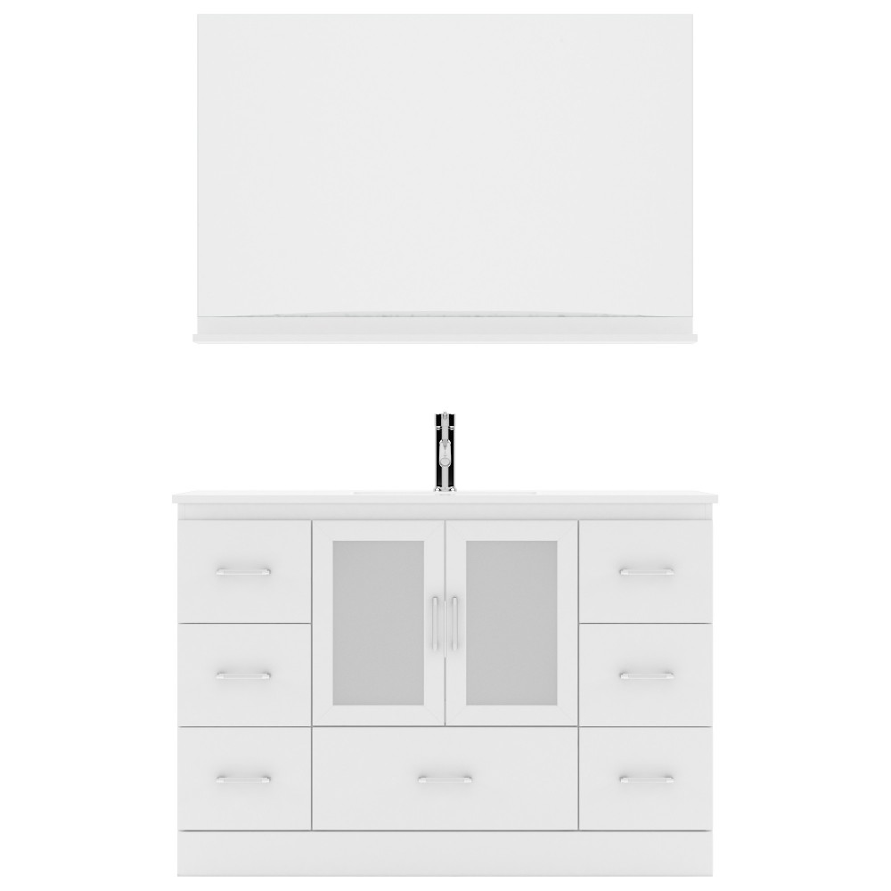 Zola 48" Single Bath Vanity in White and Square Sink with Brushed Nickel Faucet and Matching Mirror