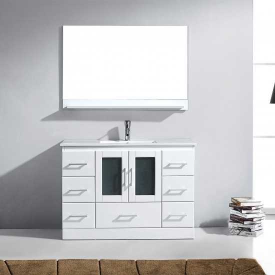 Zola 48" Single Bath Vanity in White and Square Sink with Brushed Nickel Faucet and Matching Mirror