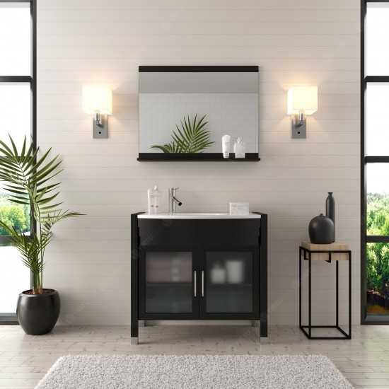 Ava 36" Single Bath Vanity in Espresso with White Engineered Stone Top and Round Sink and Matching Mirror