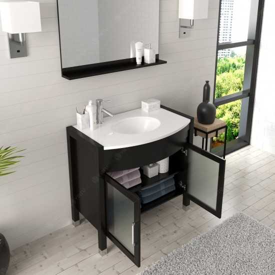 Ava 36" Single Bath Vanity in Espresso with White Engineered Stone Top and Round Sink and Matching Mirror