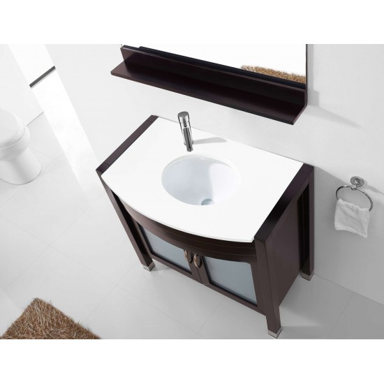 Ava 36" Single Bath Vanity in Espresso with White Engineered Stone Top and Round Sink and Matching Mirror