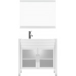 Ava 36" Single Bath Vanity in White with White Engineered Stone Top and Round Sink and Matching Mirror