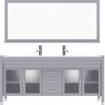 Ava 71" Double Bath Vanity in Gray with White Engineered Stone Top and Round Sinks and Matching Mirror