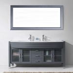 Ava 71" Double Bath Vanity in Gray with White Engineered Stone Top and Round Sinks and Matching Mirror