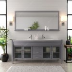 Ava 71" Double Bath Vanity in Gray with White Engineered Stone Top and Round Sinks and Matching Mirror