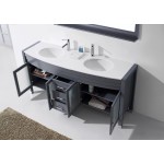 Ava 71" Double Bath Vanity in Gray with White Engineered Stone Top and Round Sinks and Matching Mirror