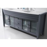 Ava 71" Double Bath Vanity in Gray with White Engineered Stone Top and Round Sinks and Matching Mirror