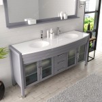 Ava 71" Double Bath Vanity in Gray with White Engineered Stone Top and Round Sinks with Brushed Nickel Faucets and Mirror