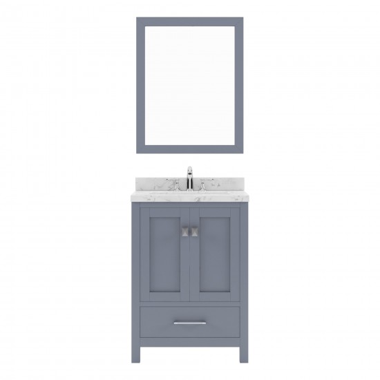 Caroline Avenue 24" Single Bath Vanity in Gray with White Quartz Top and Square Sink with Matching Mirror