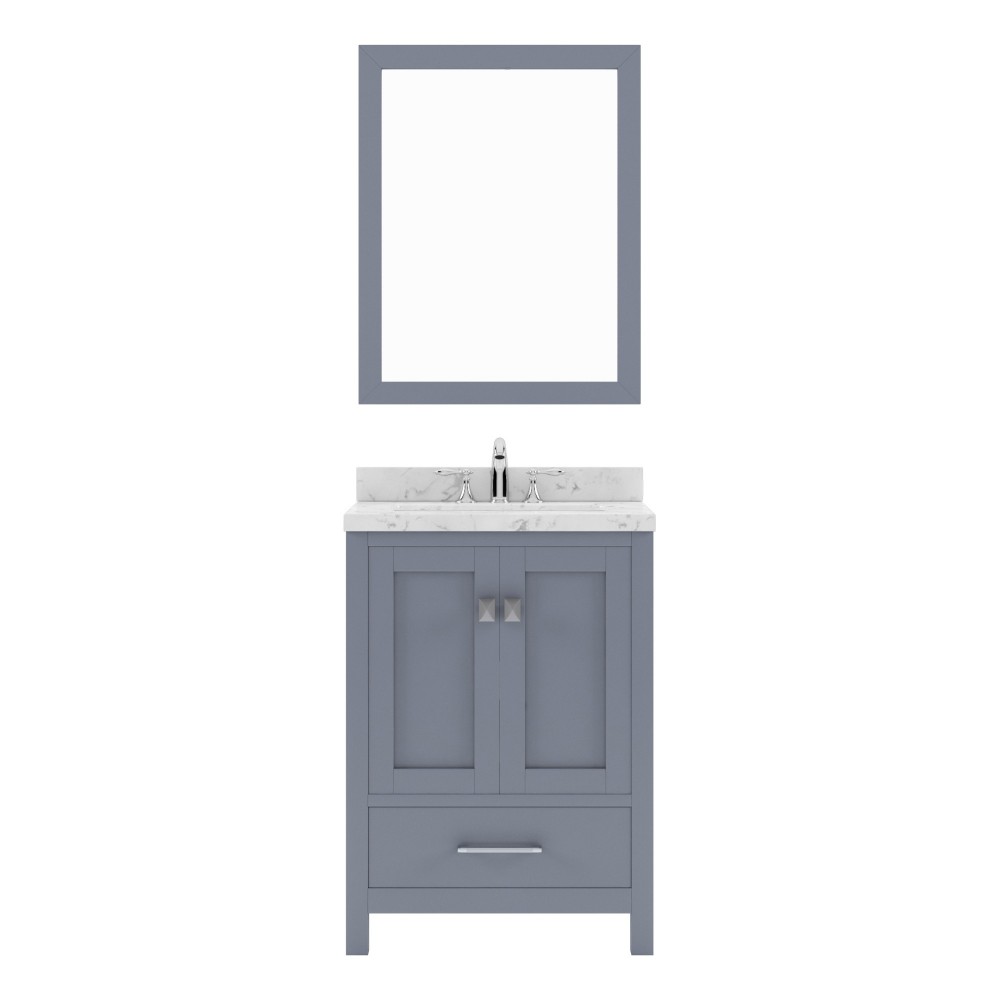 Caroline Avenue 24" Single Bath Vanity in Gray with White Quartz Top and Square Sink with Matching Mirror