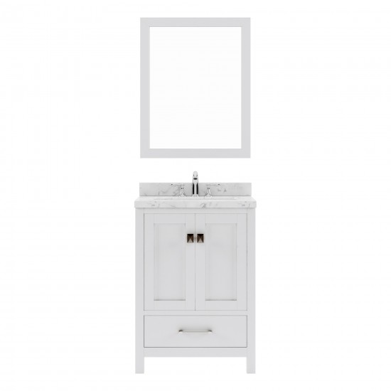 Caroline Avenue 24" Single Bath Vanity in White with White Quartz Top and Square Sink with Matching Mirror