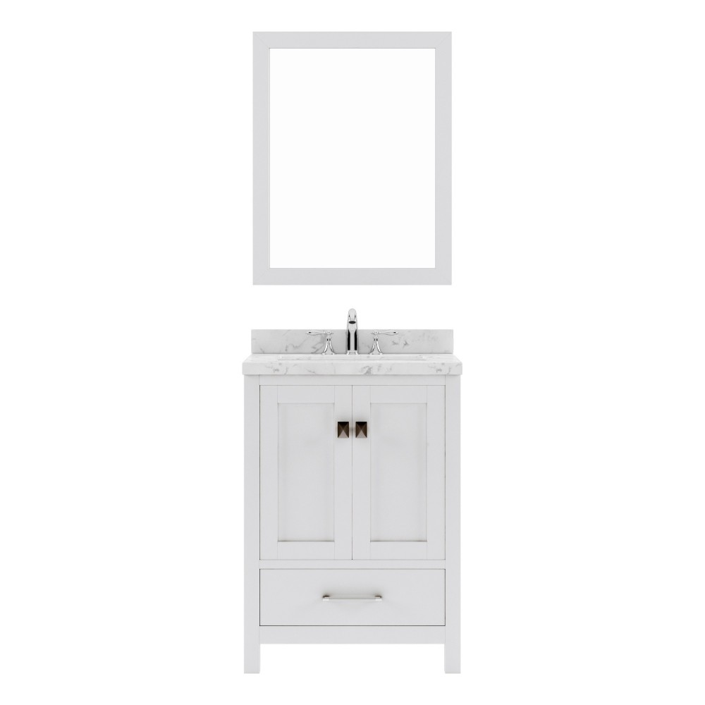 Caroline Avenue 24" Single Bath Vanity in White with White Quartz Top and Square Sink with Matching Mirror