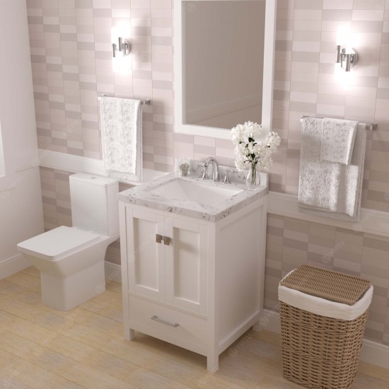 Caroline Avenue 24" Single Bath Vanity in White with White Quartz Top and Square Sink with Matching Mirror