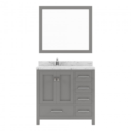 Caroline Avenue 36" Single Bath Vanity in Cashmere Gray with White Quartz Top and Square Sink with Matching Mirror