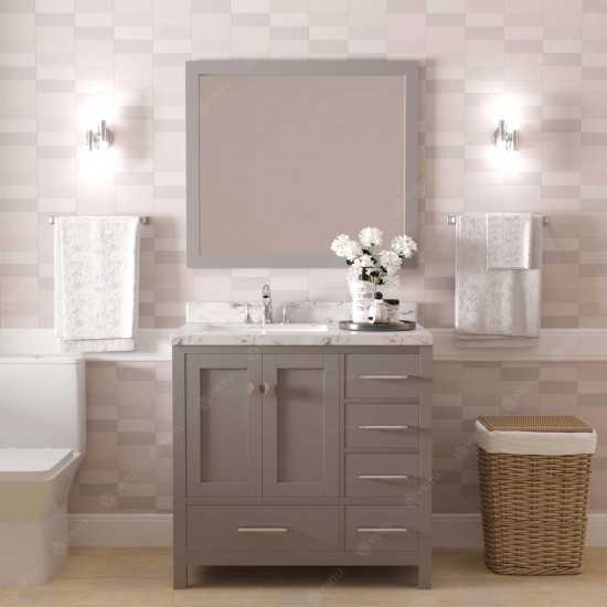 Caroline Avenue 36" Single Bath Vanity in Cashmere Gray with White Quartz Top and Square Sink with Matching Mirror