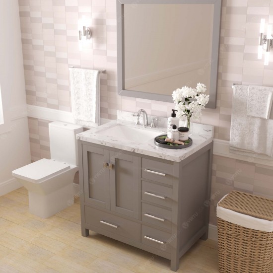 Caroline Avenue 36" Single Bath Vanity in Cashmere Gray with White Quartz Top and Square Sink with Matching Mirror